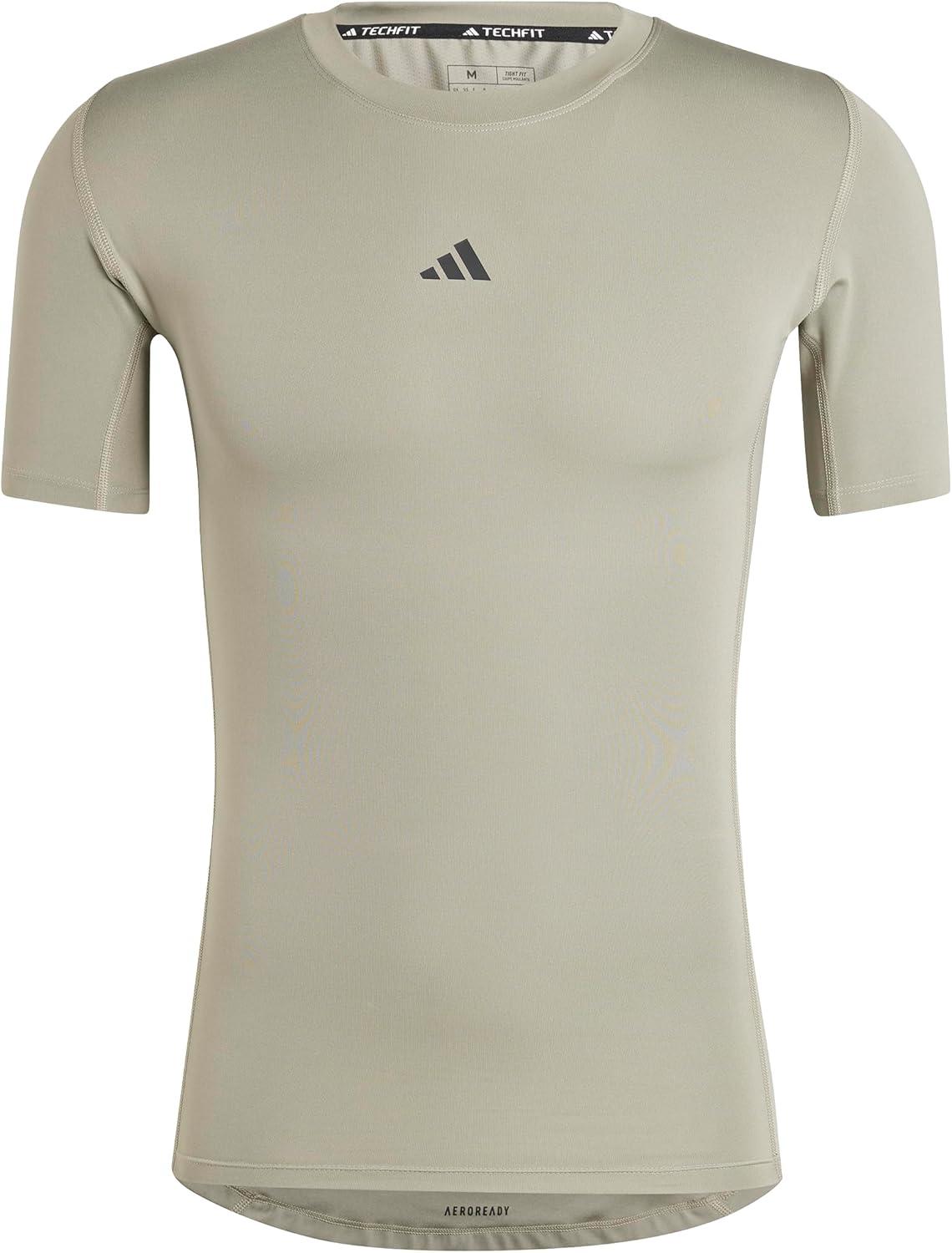 imageadidas Mens Techfit Compression Training TShirtSilver Pebble