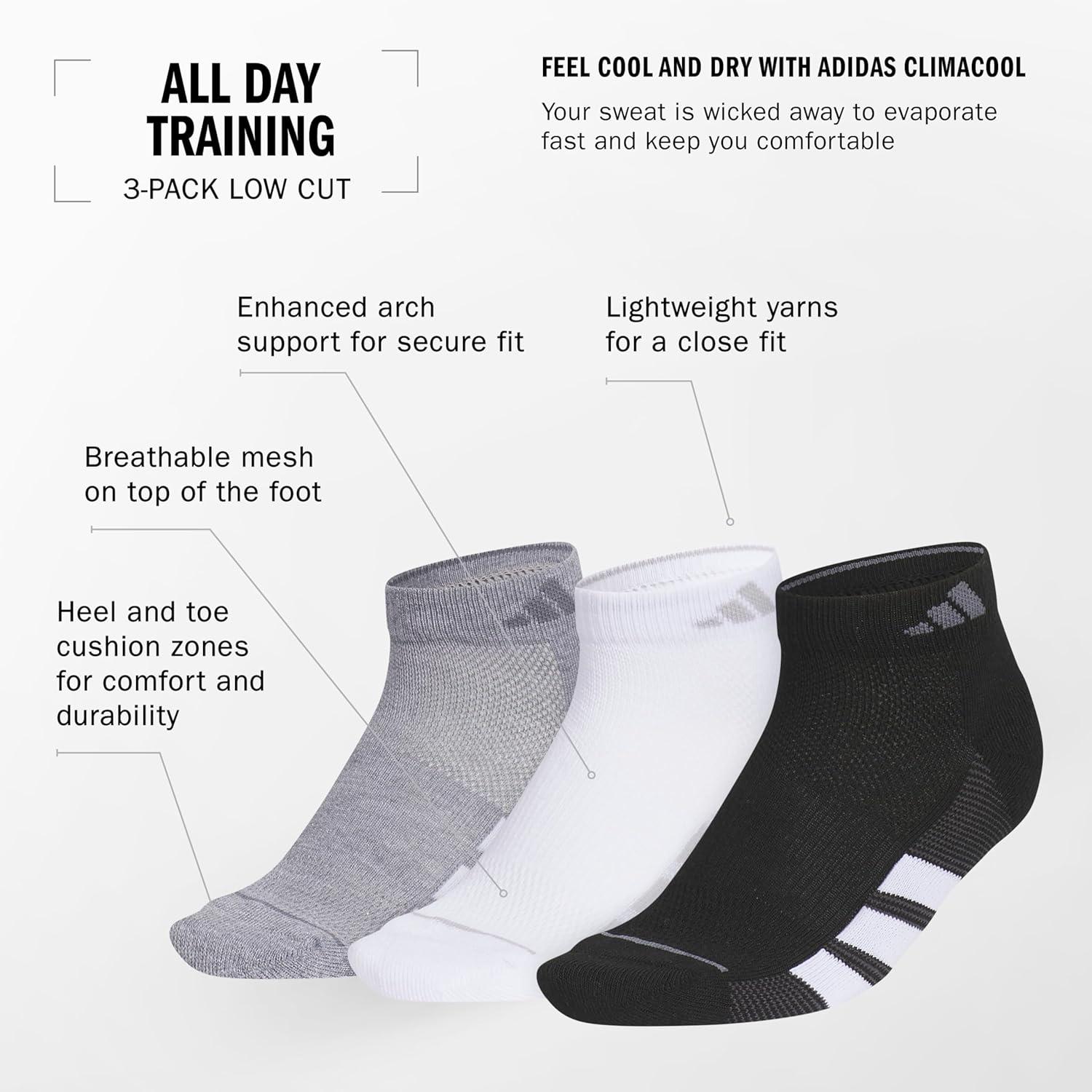 imageadidas Womens All Day Training Low Cut Socks 3Pair athletic performance with targeted cushion for runningGreyWhiteBlack