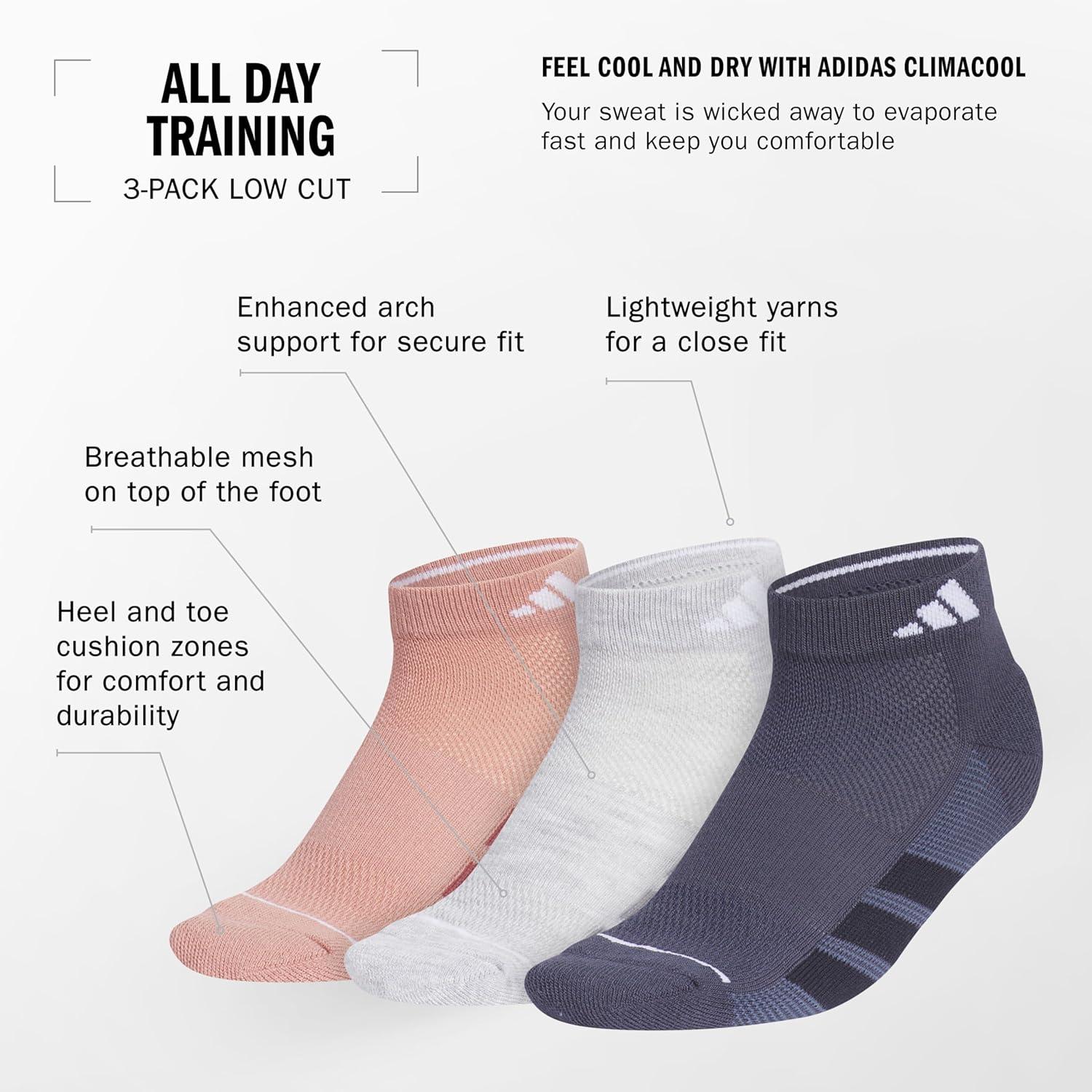 imageadidas Womens All Day Training Low Cut Socks 3Pair athletic performance with targeted cushion for runningWarm Clay PinkCool Light HeatherShadow Navy