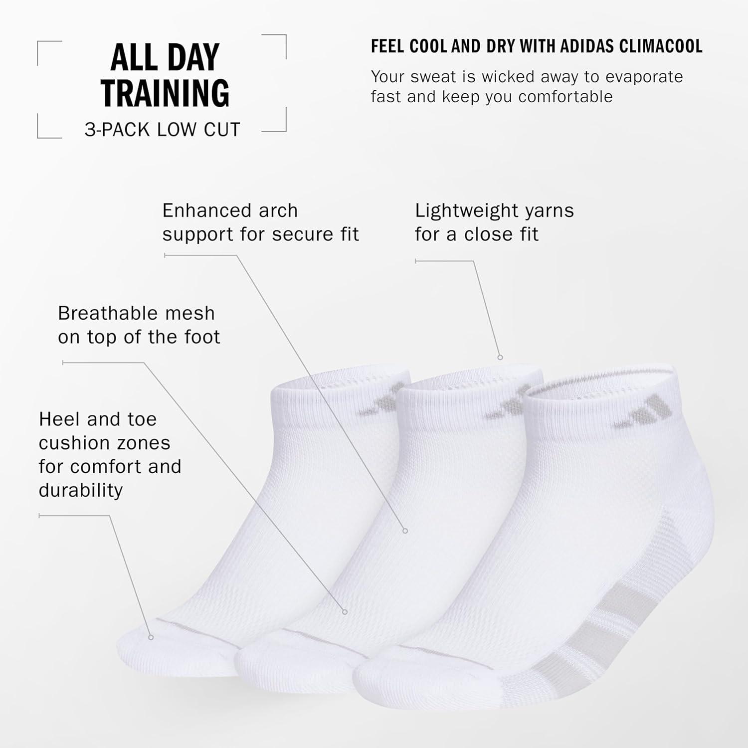 imageadidas Womens All Day Training Low Cut Socks 3Pair athletic performance with targeted cushion for runningWhiteClear Onix GreyClear Grey