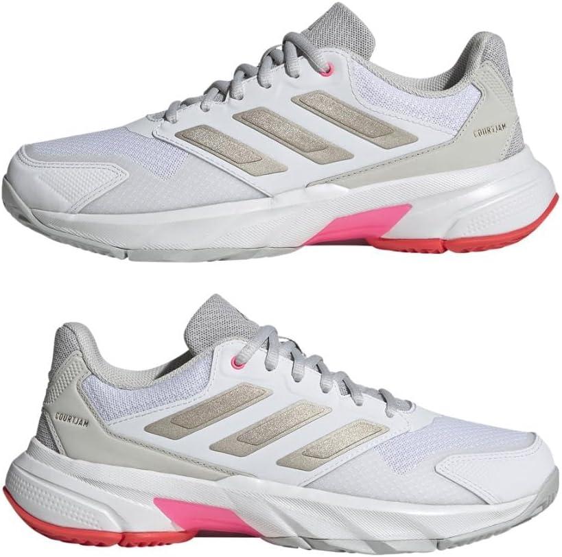 imageadidas Womens Courtjam Control 3 Tennis SneakerWhiteIron MetallicLucid Red