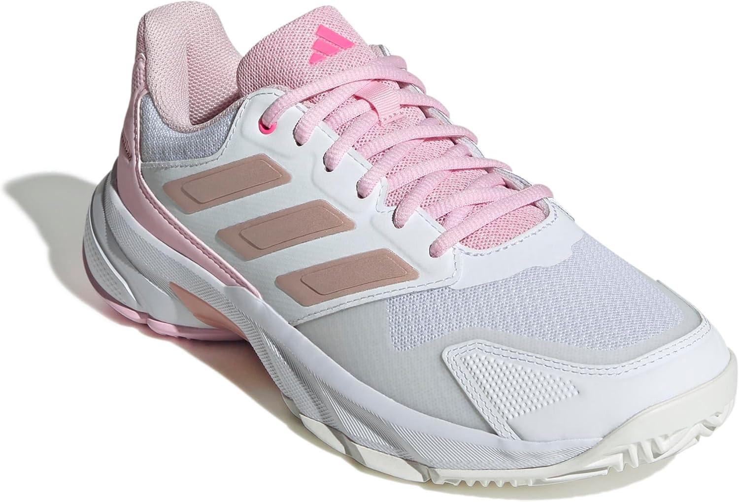 imageadidas Womens Courtjam Control 3 Tennis SneakerWhiteSilver MetallicLucid Pink