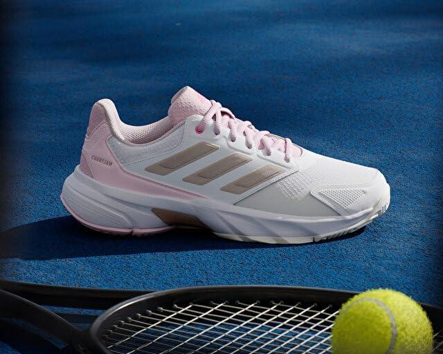 imageadidas Womens Courtjam Control 3 Tennis SneakerWhiteSilver MetallicLucid Pink