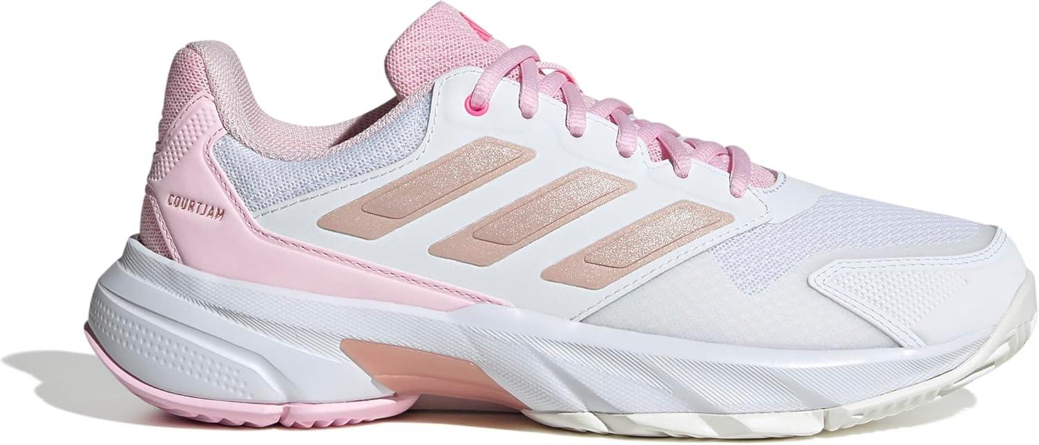 imageadidas Womens Courtjam Control 3 Tennis SneakerWhiteSilver MetallicLucid Pink