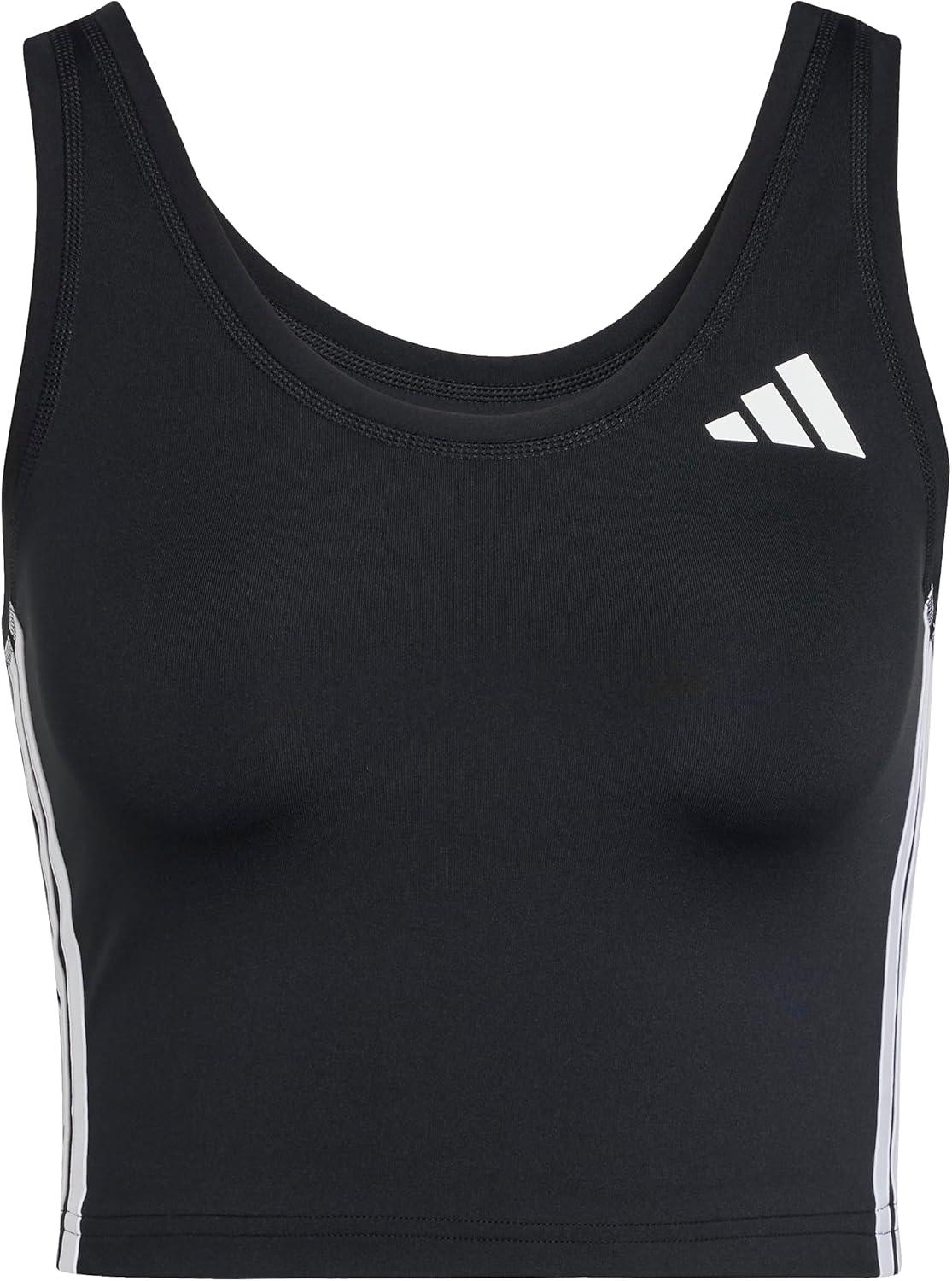 imageadidas Womens Train Essentials 3Stripes Cropped Tank TopBlackWhite