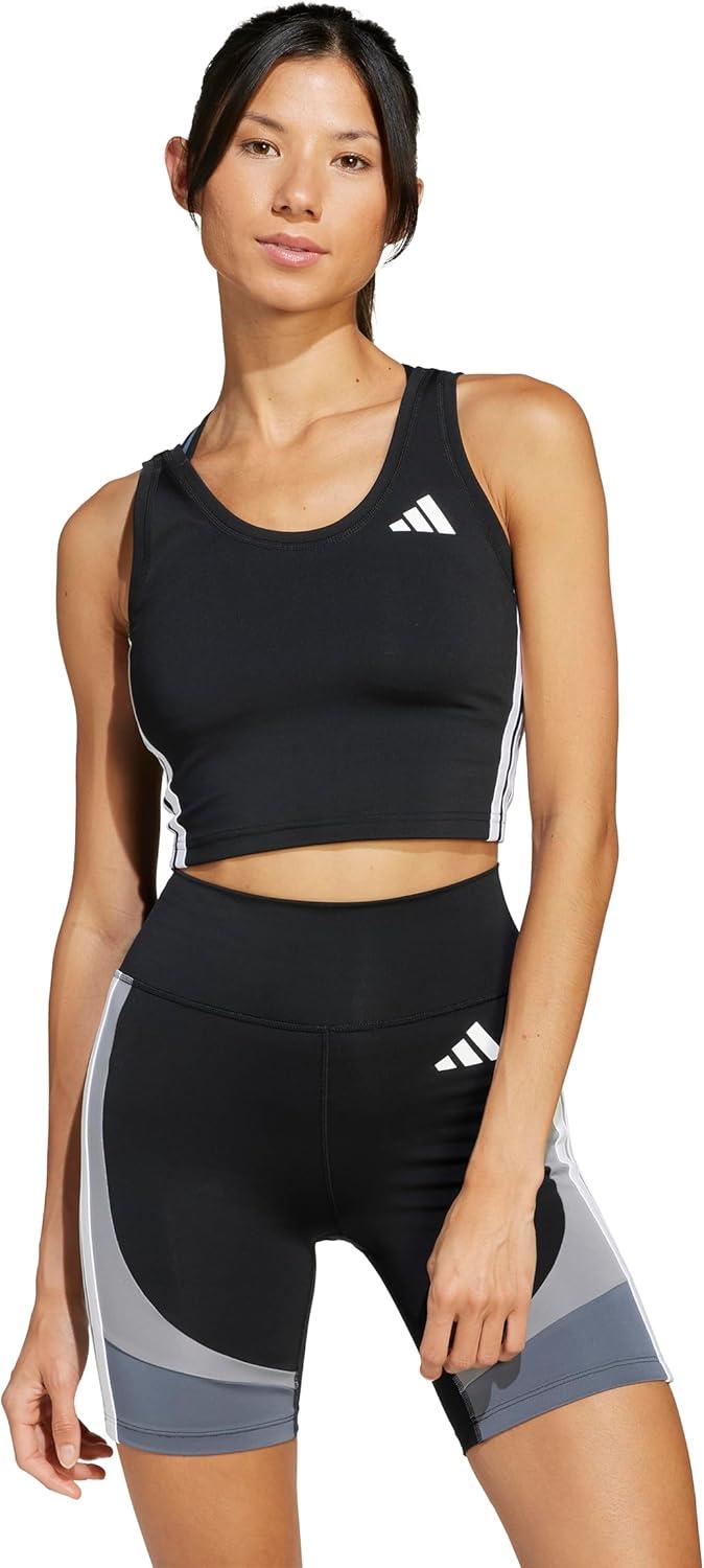 imageadidas Womens Train Essentials 3Stripes Cropped Tank TopBlackWhite