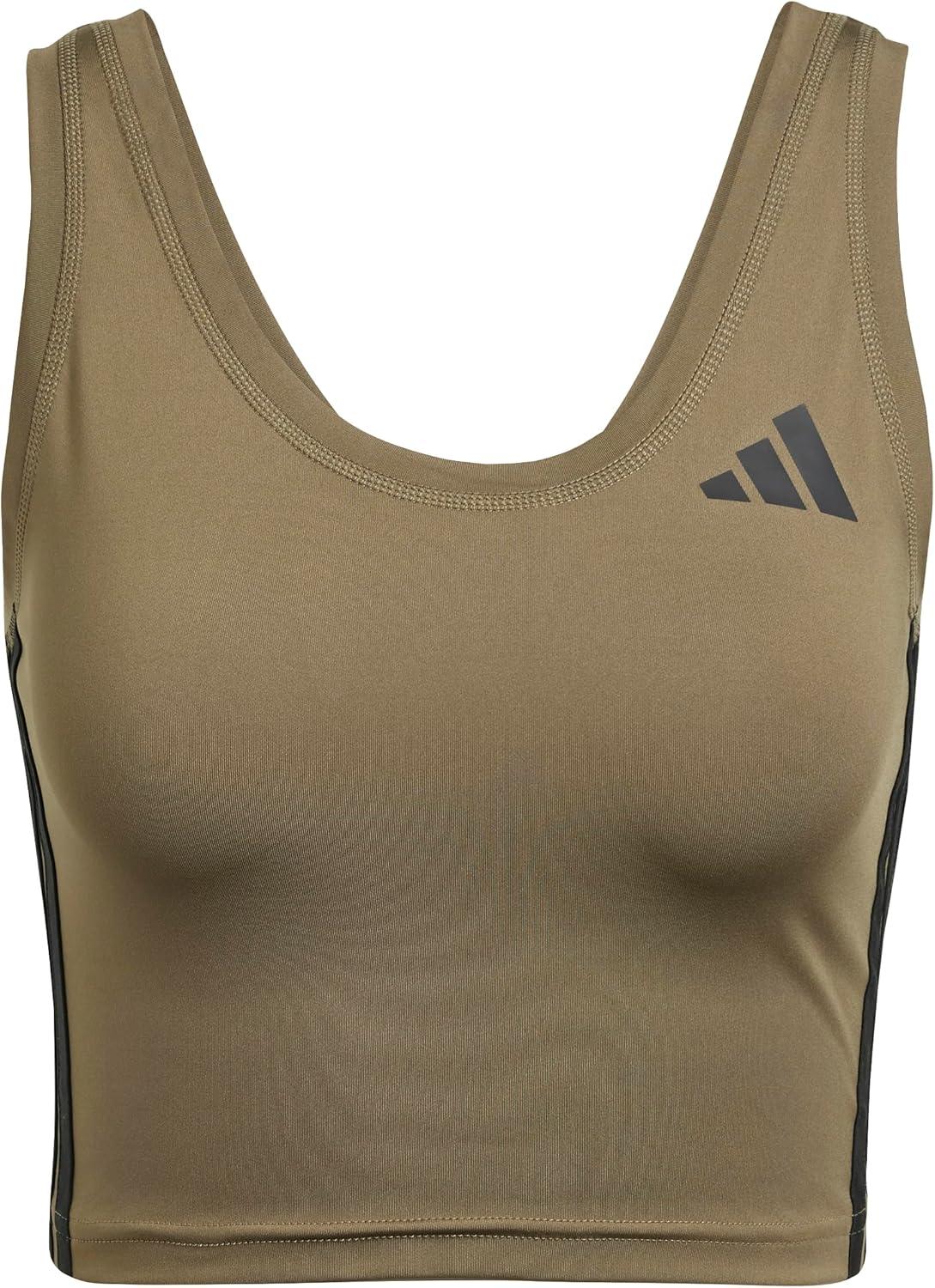 imageadidas Womens Train Essentials 3Stripes Cropped Tank TopOlive StrataBlack