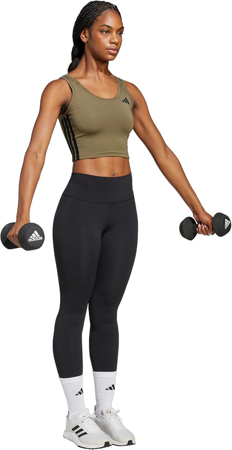 imageadidas Womens Train Essentials 3Stripes Cropped Tank TopOlive StrataBlack