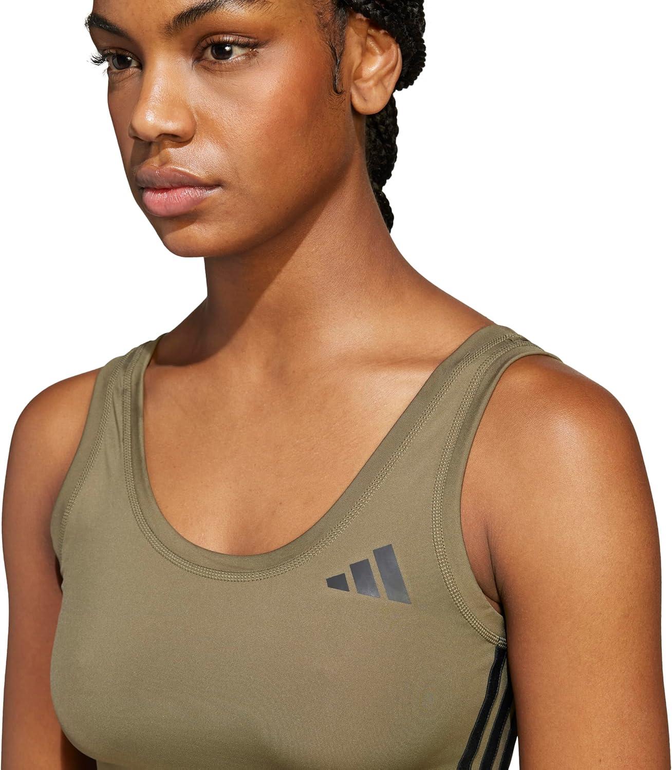 imageadidas Womens Train Essentials 3Stripes Cropped Tank TopOlive StrataBlack