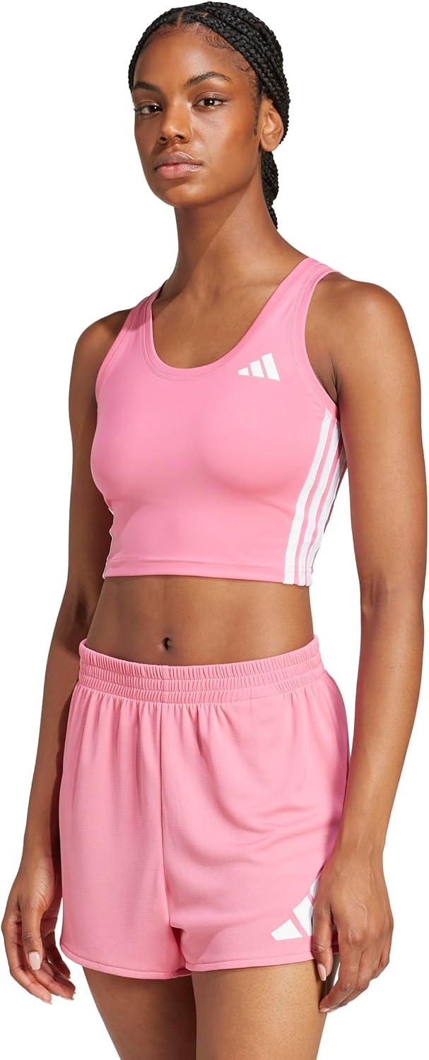 imageadidas Womens Train Essentials 3Stripes Cropped Tank TopPink FusionWhite