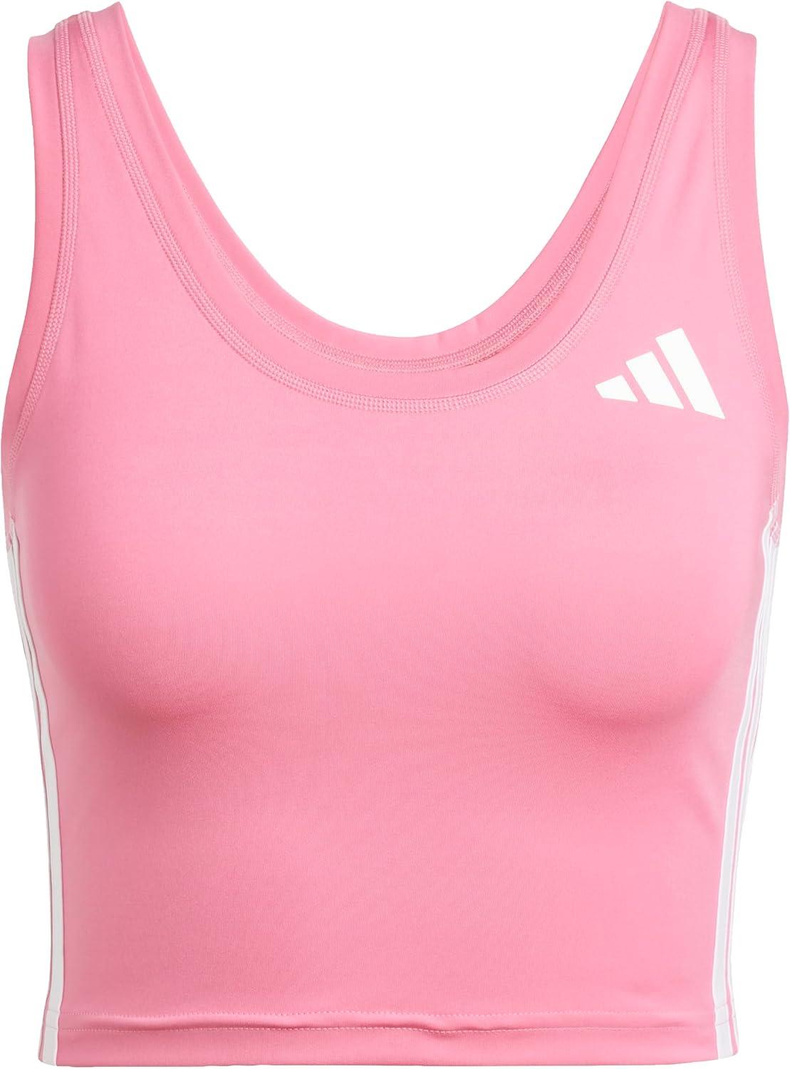 imageadidas Womens Train Essentials 3Stripes Cropped Tank TopPink FusionWhite