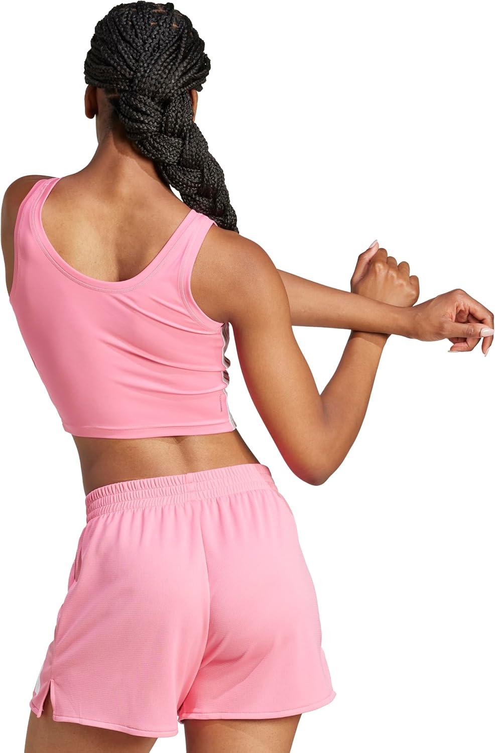 imageadidas Womens Train Essentials 3Stripes Cropped Tank TopPink FusionWhite
