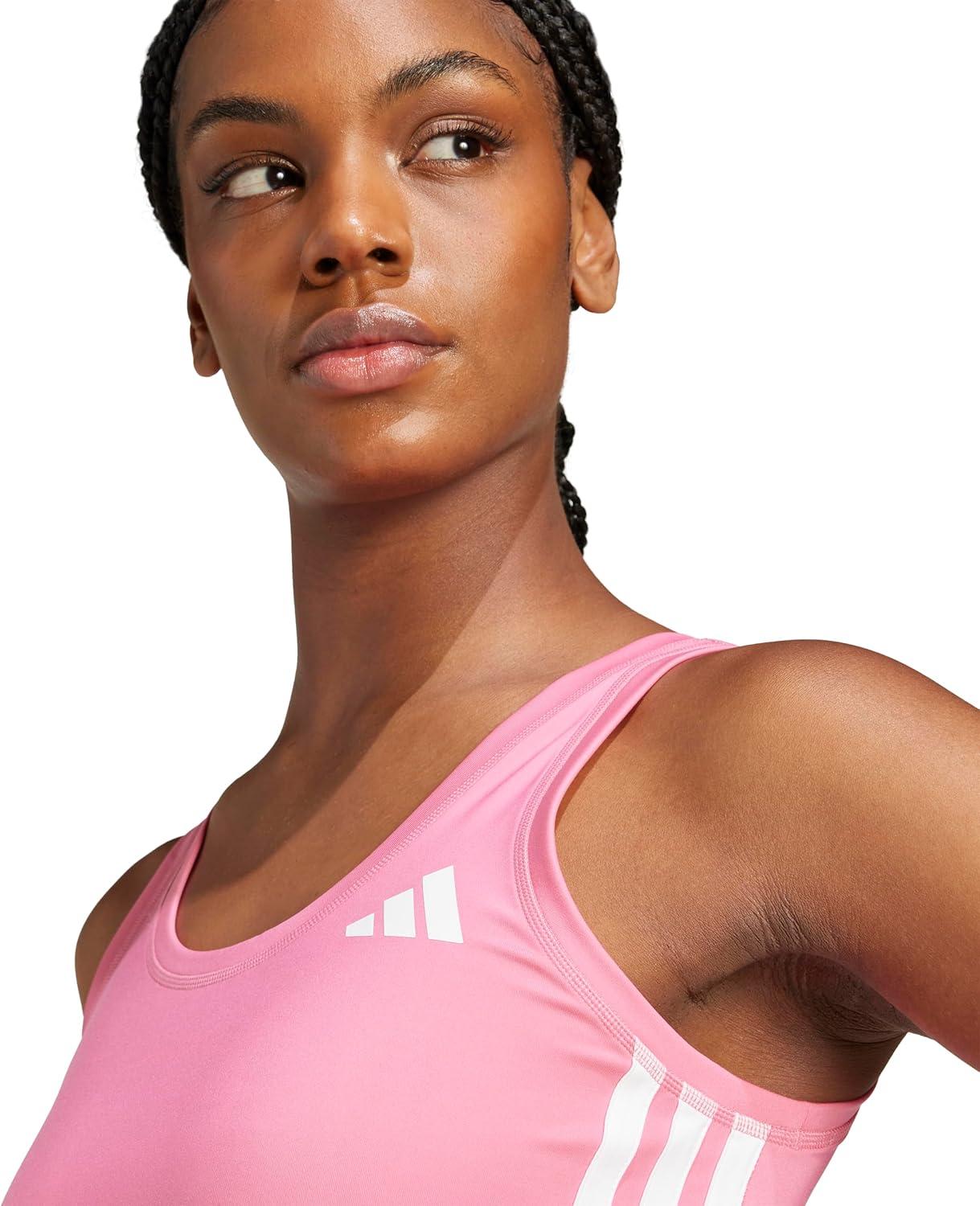 imageadidas Womens Train Essentials 3Stripes Cropped Tank TopPink FusionWhite