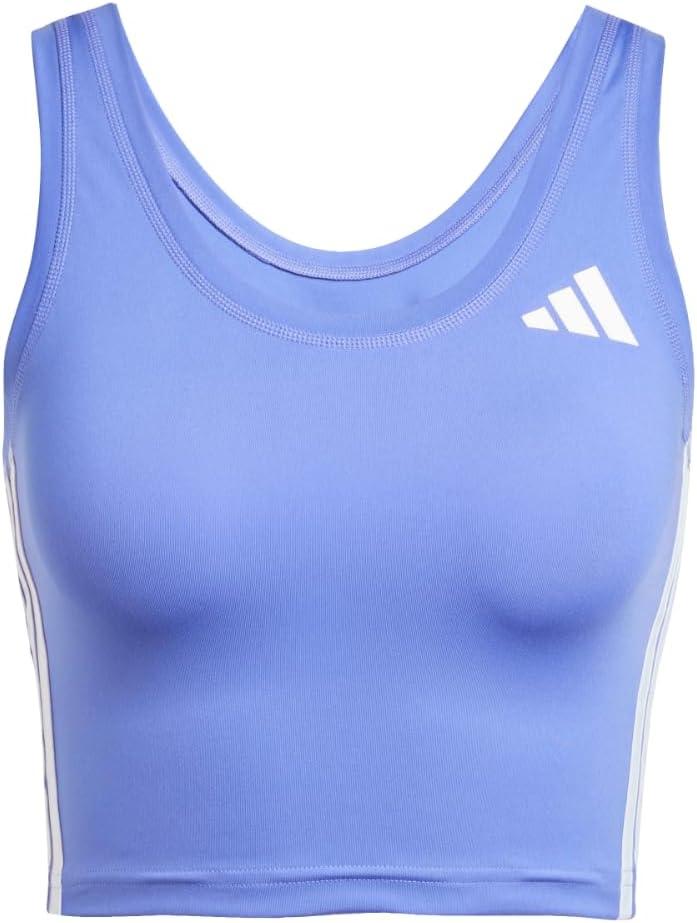 imageadidas Womens Train Essentials 3Stripes Cropped Tank TopSemi Cobalt BlueWhite