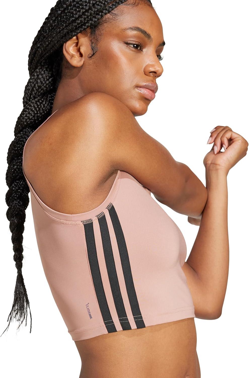 imageadidas Womens Train Essentials 3Stripes Cropped Tank TopWarm ClayBlack