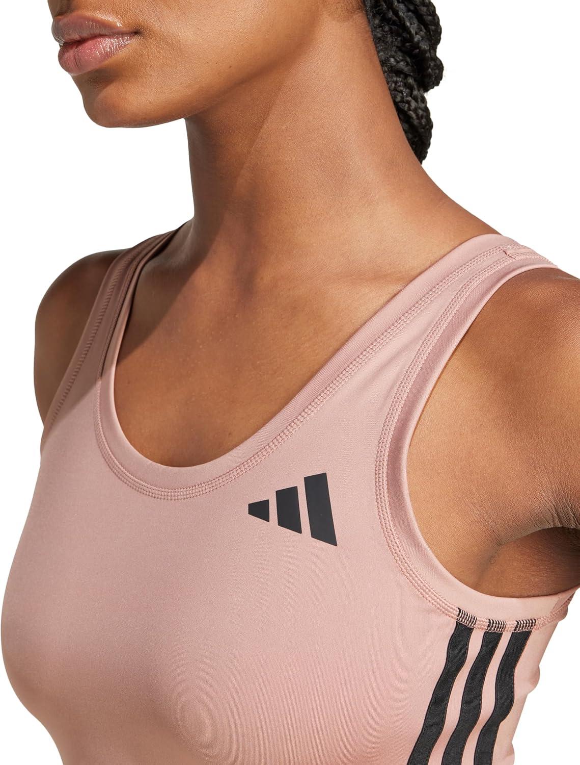 imageadidas Womens Train Essentials 3Stripes Cropped Tank TopWarm ClayBlack