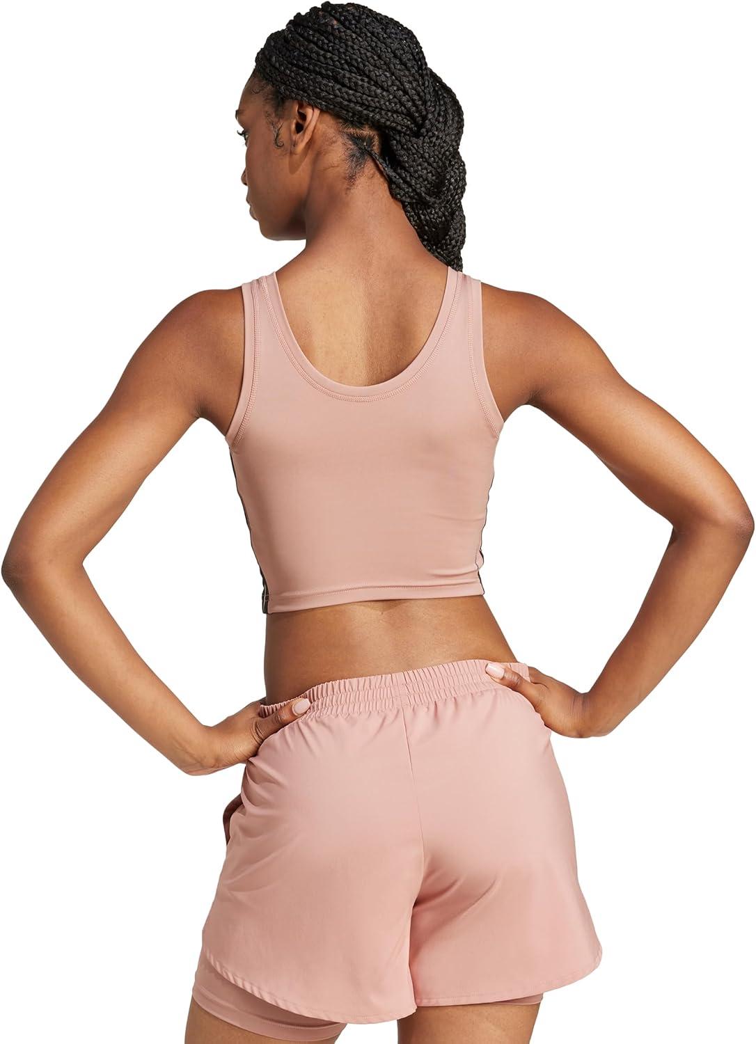 imageadidas Womens Train Essentials 3Stripes Cropped Tank TopWarm ClayBlack