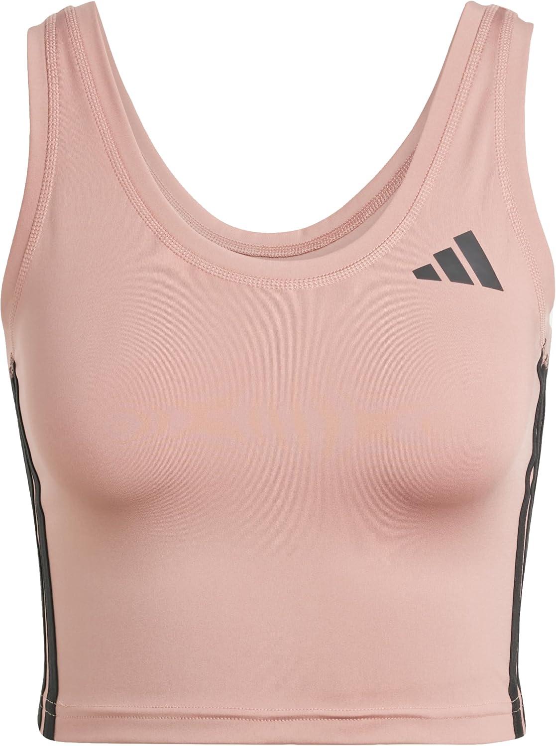 imageadidas Womens Train Essentials 3Stripes Cropped Tank TopWarm ClayBlack