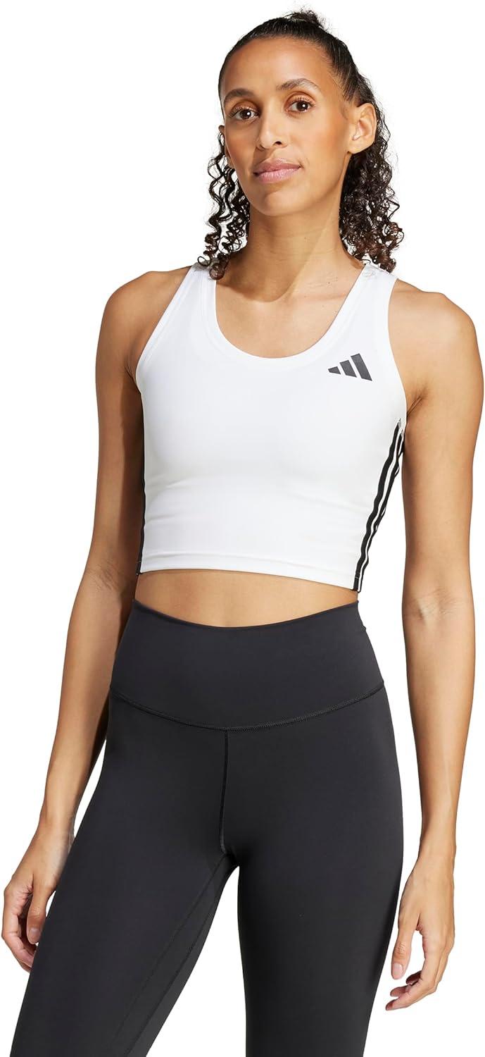 imageadidas Womens Train Essentials 3Stripes Cropped Tank TopWhiteBlack