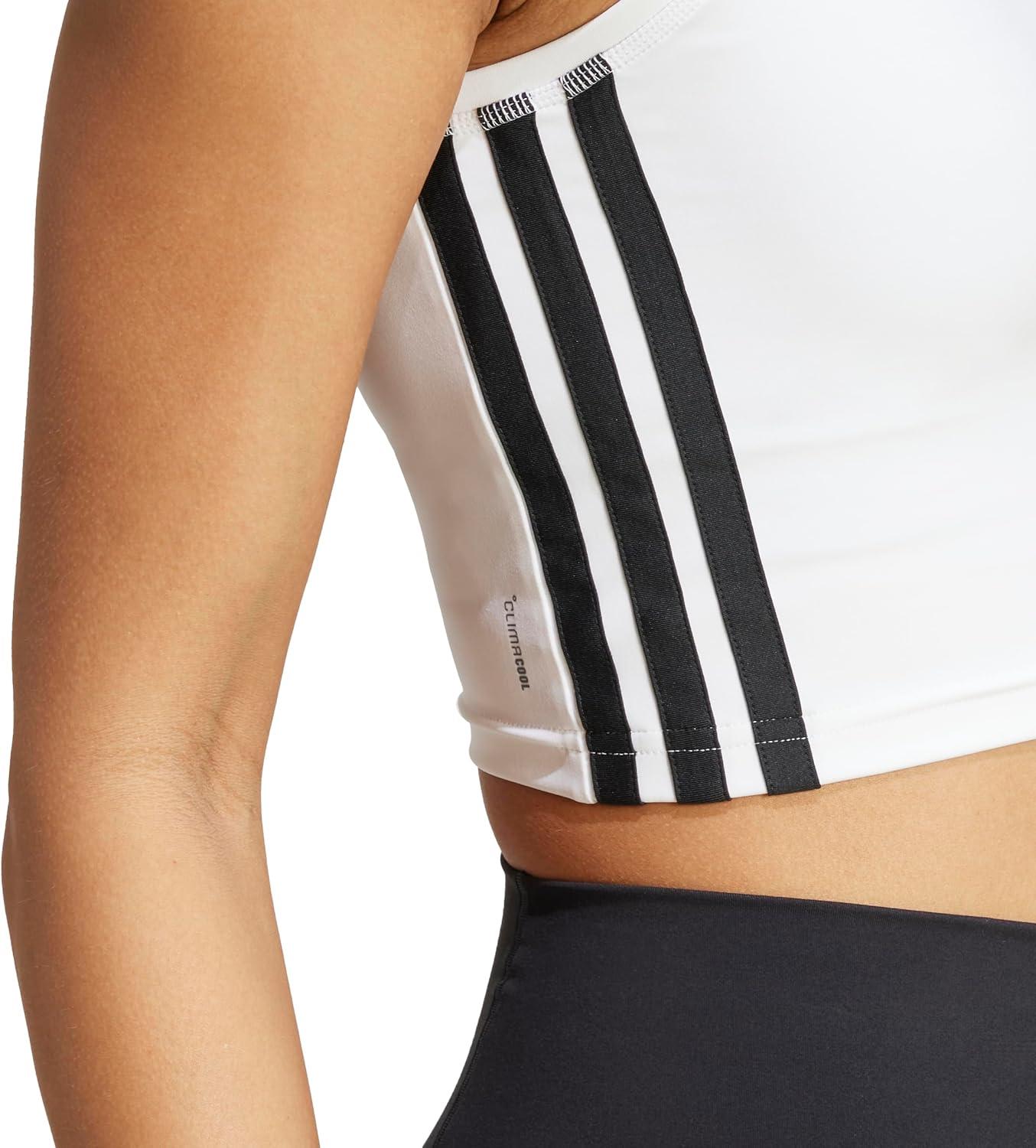 imageadidas Womens Train Essentials 3Stripes Cropped Tank TopWhiteBlack