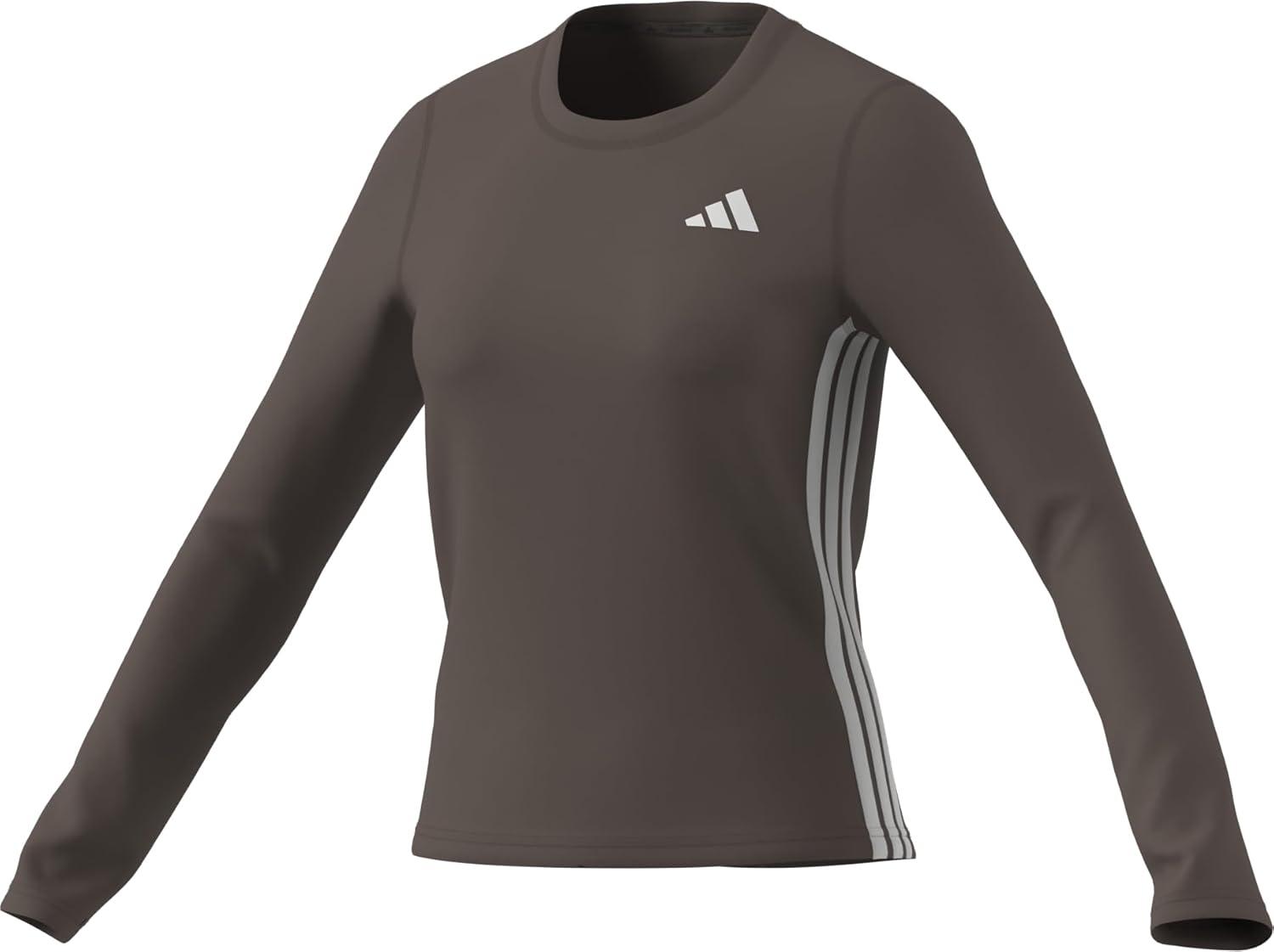 imageadidas Womens Train Essentials 3Stripes Long Sleeve TShirtEarth StrataWhite