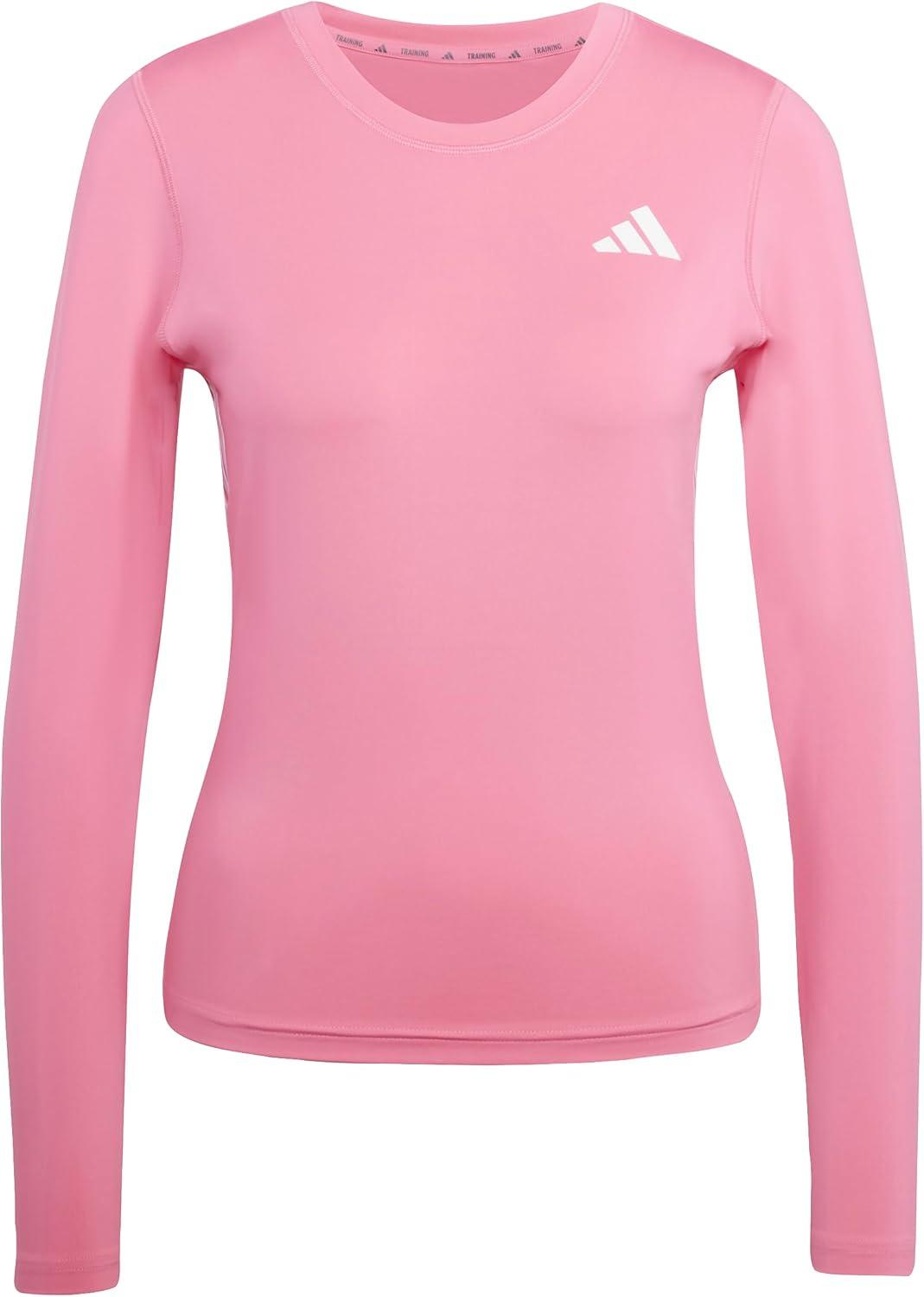 imageadidas Womens Train Essentials 3Stripes Long Sleeve TShirtPink FusionWhite
