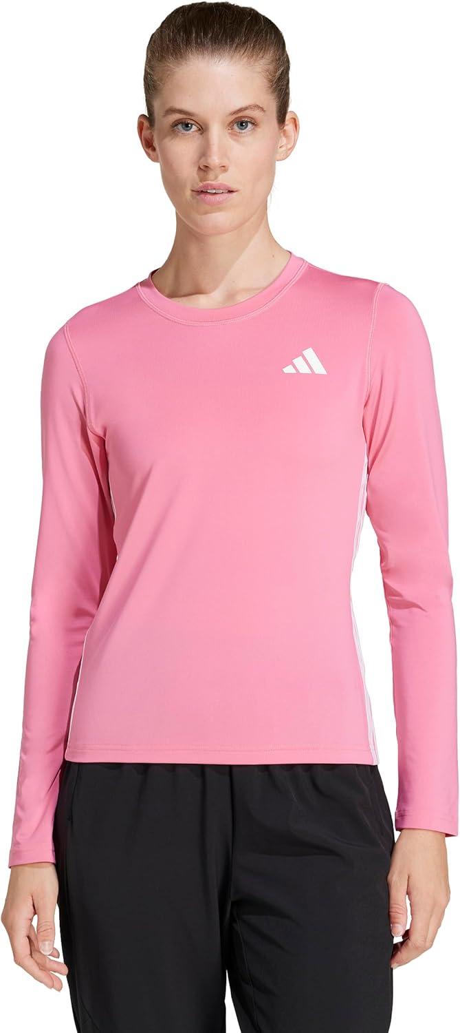 imageadidas Womens Train Essentials 3Stripes Long Sleeve TShirtPink FusionWhite