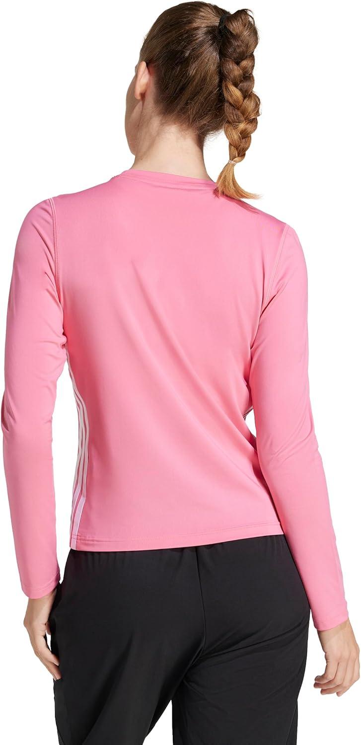 imageadidas Womens Train Essentials 3Stripes Long Sleeve TShirtPink FusionWhite