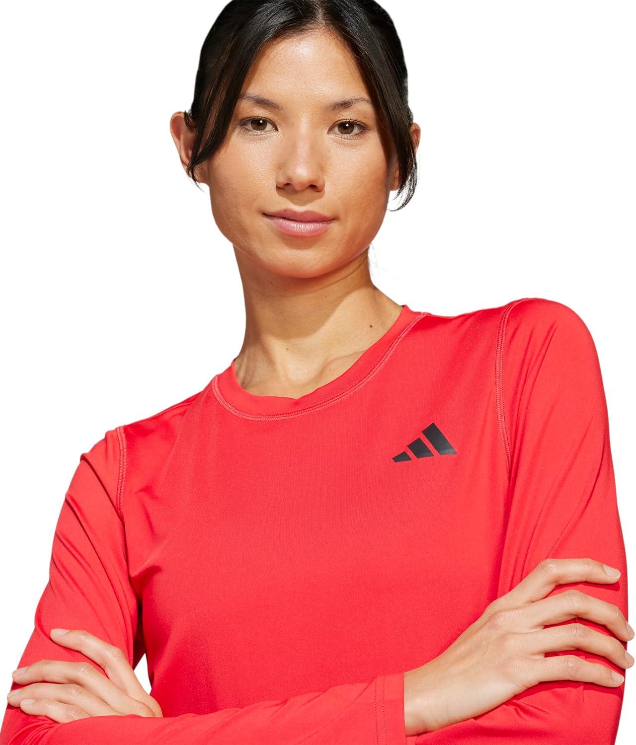imageadidas Womens Train Essentials 3Stripes Long Sleeve TShirtPure RubyBlack