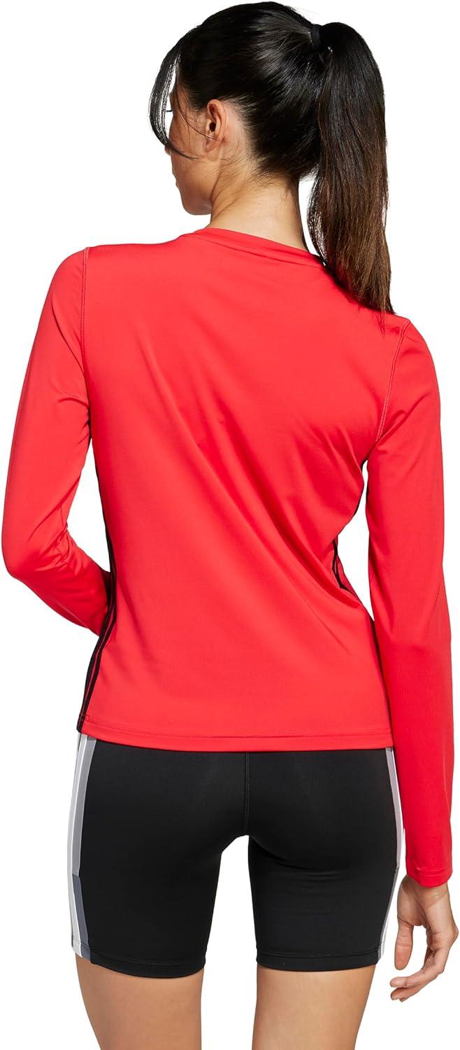 imageadidas Womens Train Essentials 3Stripes Long Sleeve TShirtPure RubyBlack