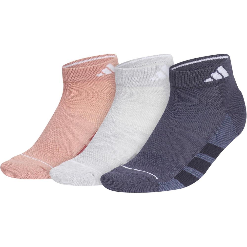 imageadidas Womens All Day Training Low Cut Socks 3Pair athletic performance with targeted cushion for runningWarm Clay PinkCool Light HeatherShadow Navy