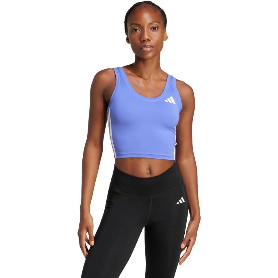 imageadidas Womens Train Essentials 3Stripes Cropped Tank TopSemi Cobalt BlueWhite