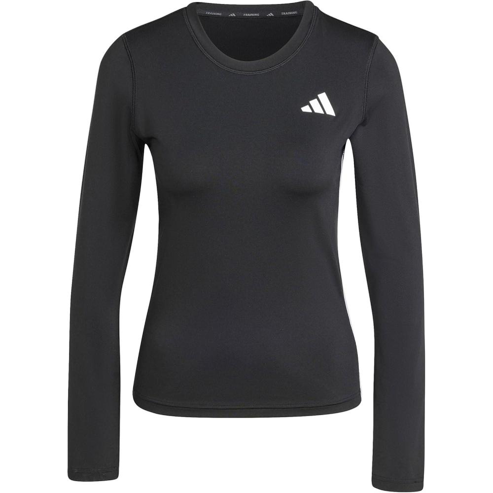imageadidas Womens Train Essentials 3Stripes Long Sleeve TShirtBlackWhite