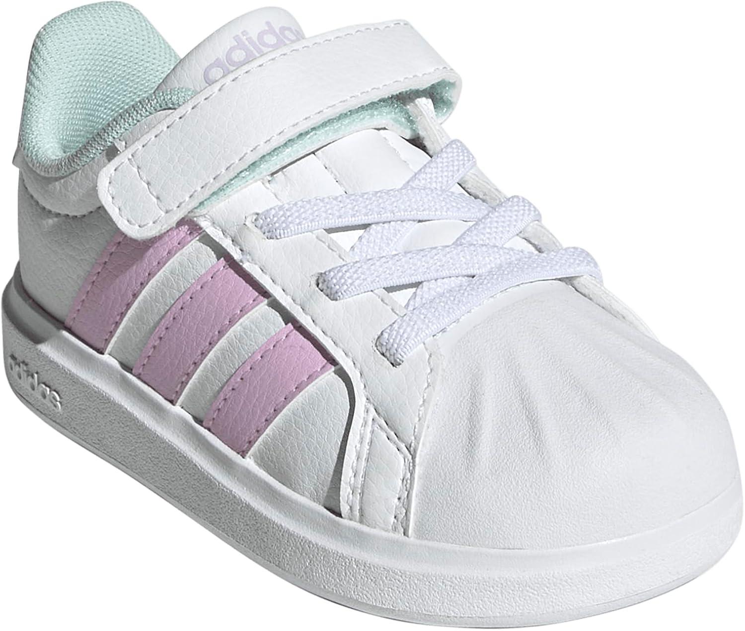 imageAdidas BabyBoys Streettalk Elastic Lace ampamp Strap SneakerWhiteBliss LilacHalo Mint