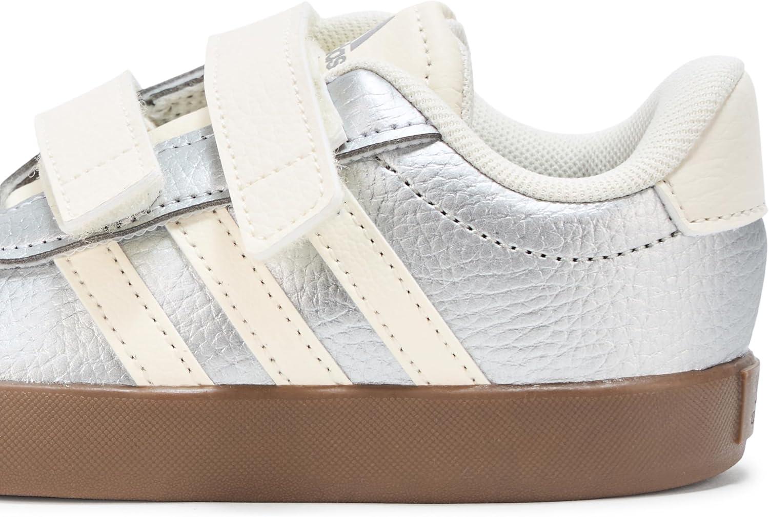 imageAdidas BabyBoys Vl Court 30 Hook ampamp Loop SneakerSilver MetallicOff WhiteBlack