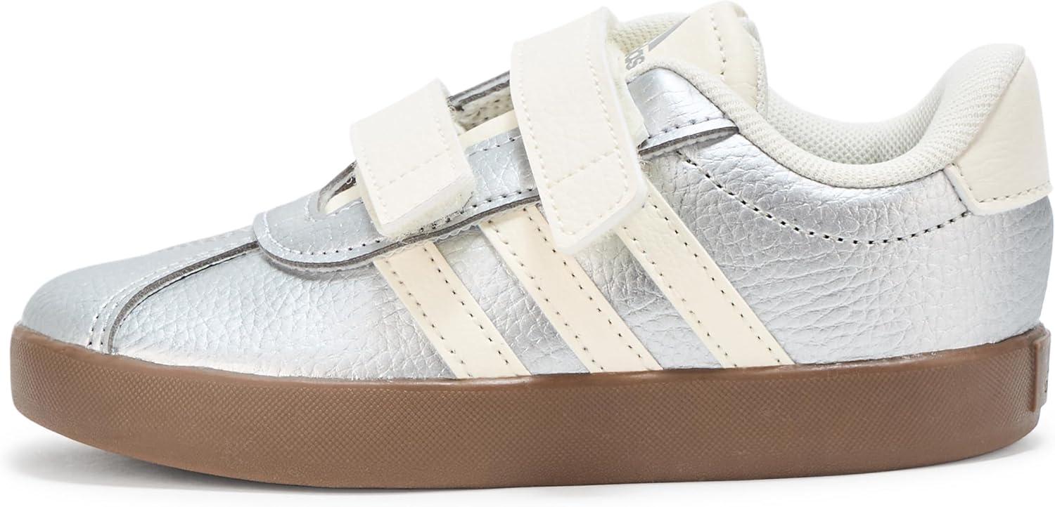 imageAdidas BabyBoys Vl Court 30 Hook ampamp Loop SneakerSilver MetallicOff WhiteBlack