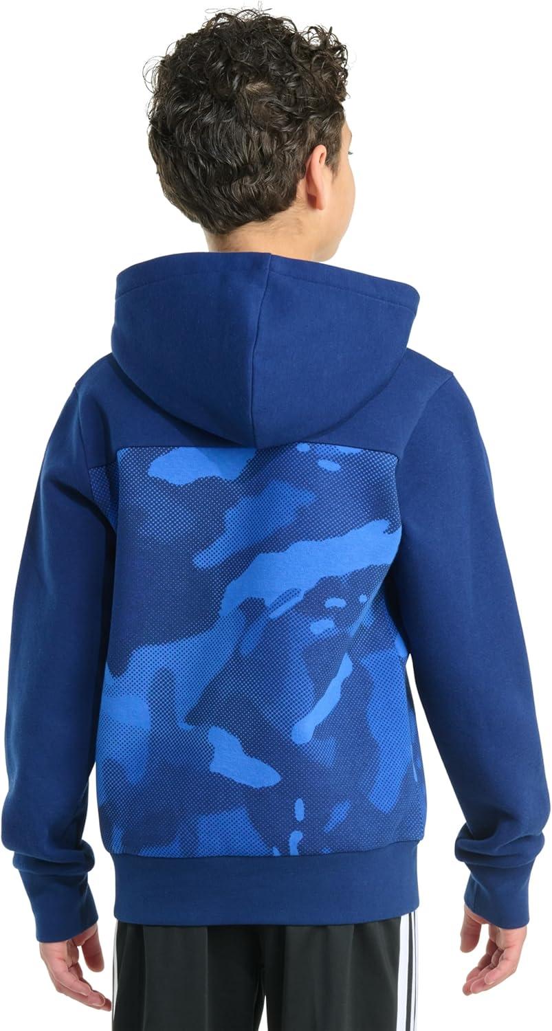 imageadidas Boys Long Sleeve Color Block Halftone Camo Printed Pullover HoodieDark Blue