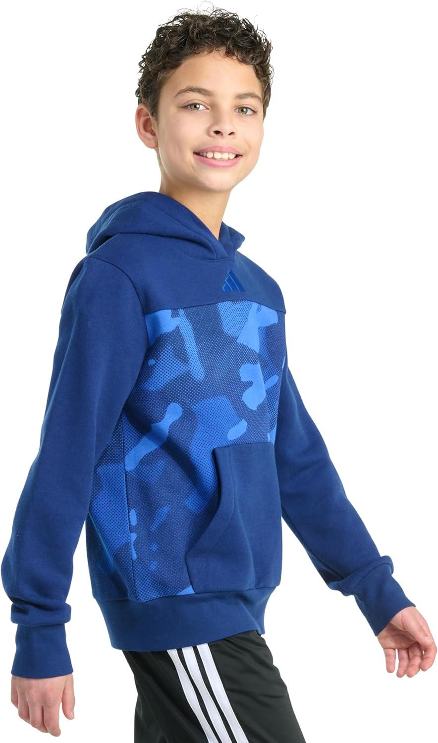imageadidas Boys Long Sleeve Color Block Halftone Camo Printed Pullover HoodieDark Blue