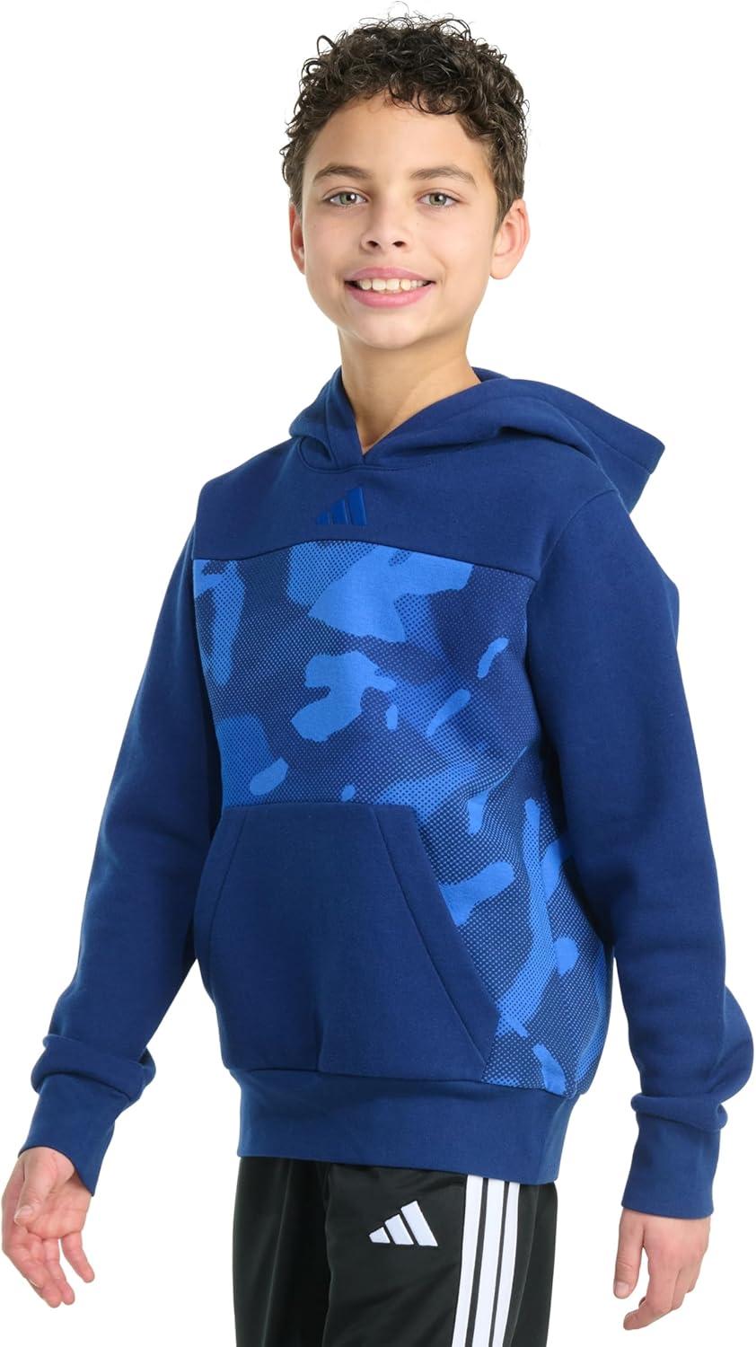 imageadidas Boys Long Sleeve Color Block Halftone Camo Printed Pullover HoodieDark Blue