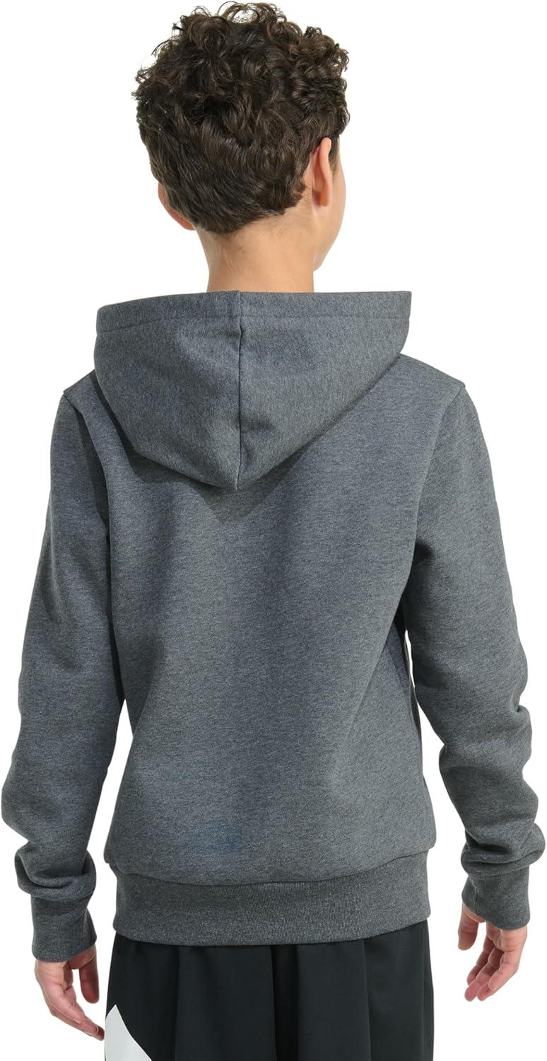 imageadidas Boys Long Sleeve Essential Linear Embroidered Fleece Pullover HoodieDark Grey Heather