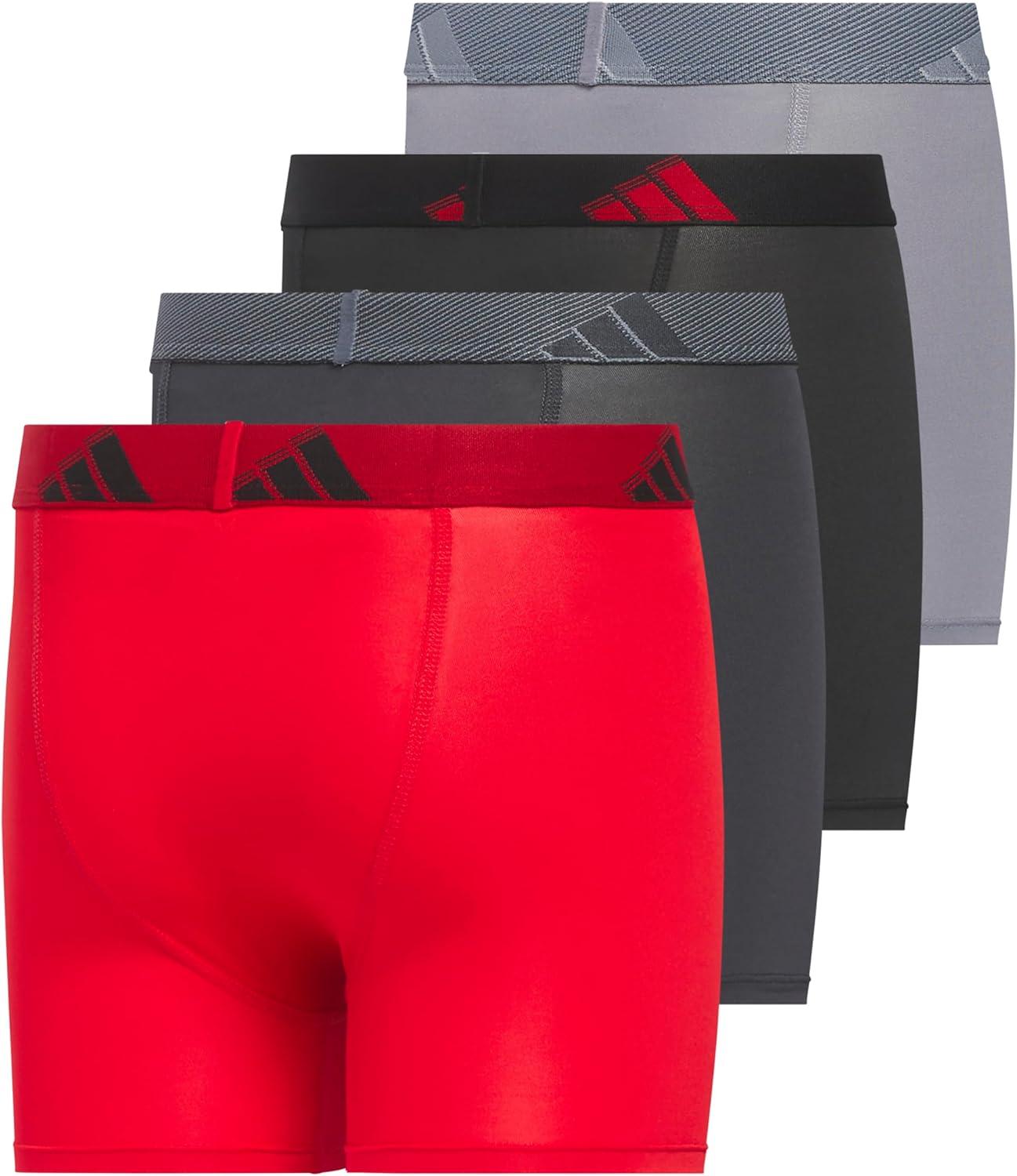 imageadidas Boys Performance Boxer Briefs Underwear for Kids 4PackBetter ScarletCarbon GreyBlackMicrofiber