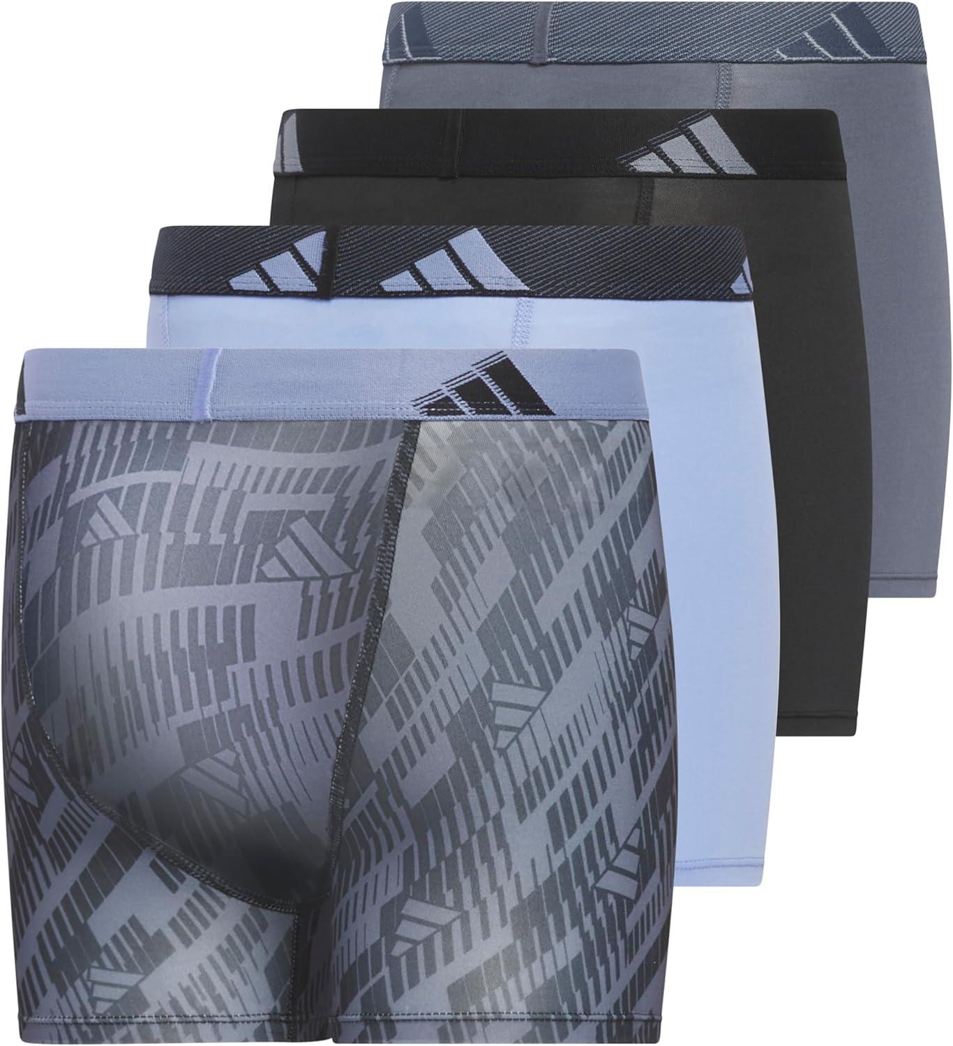 imageadidas Boys Performance Boxer Briefs Underwear for Kids 4PackBlackBlue SparkGreyMicrofiberGraphic