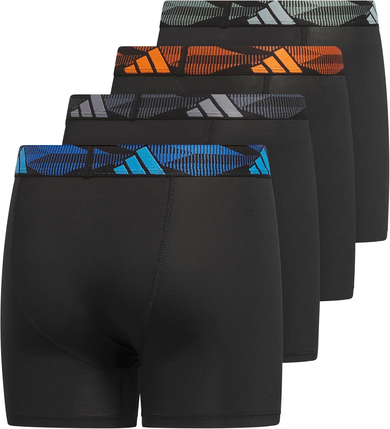 imageadidas Boys Performance Boxer Briefs Underwear for Kids 4PackBlackLucid AquamarinePure OrangeMicrofiber