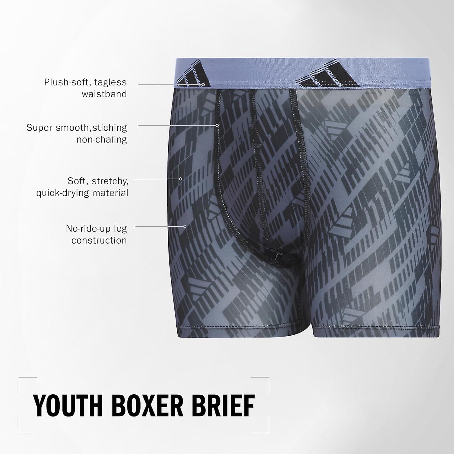 imageadidas Boys Performance Boxer Briefs Underwear for Kids 4PackBlackOnix GreyGreyMicrofiberGraphic