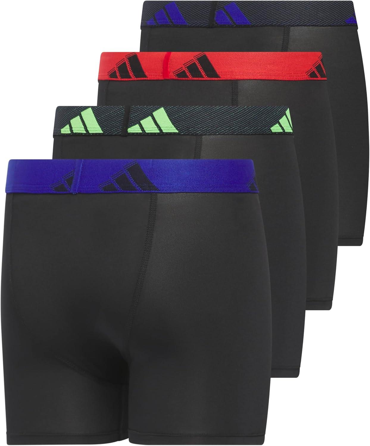 imageadidas Boys Performance Boxer Briefs Underwear for Kids 4PackBlackSemi Lucid BlueSignal GreenMicrofiber