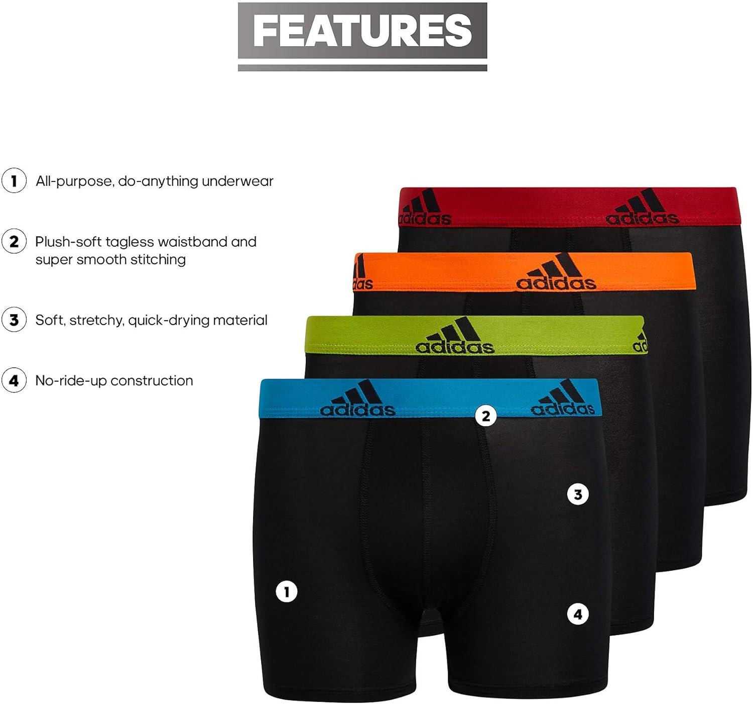 imageadidas Boys Performance Boxer Briefs Underwear for Kids 4PackBlackSolar BlueSemi Solar Slime GreenPerformance
