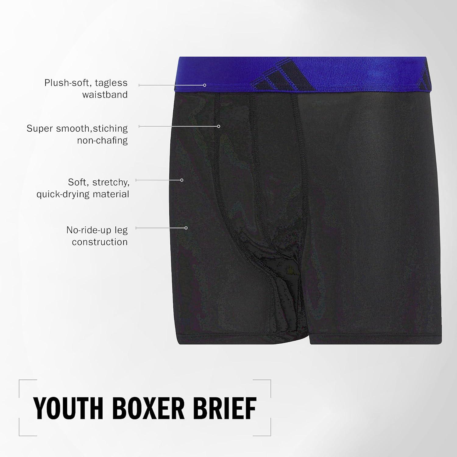 imageadidas Boys Performance Boxer Briefs Underwear for Kids 4PackBlue BurstBlackGreyMicrofiber