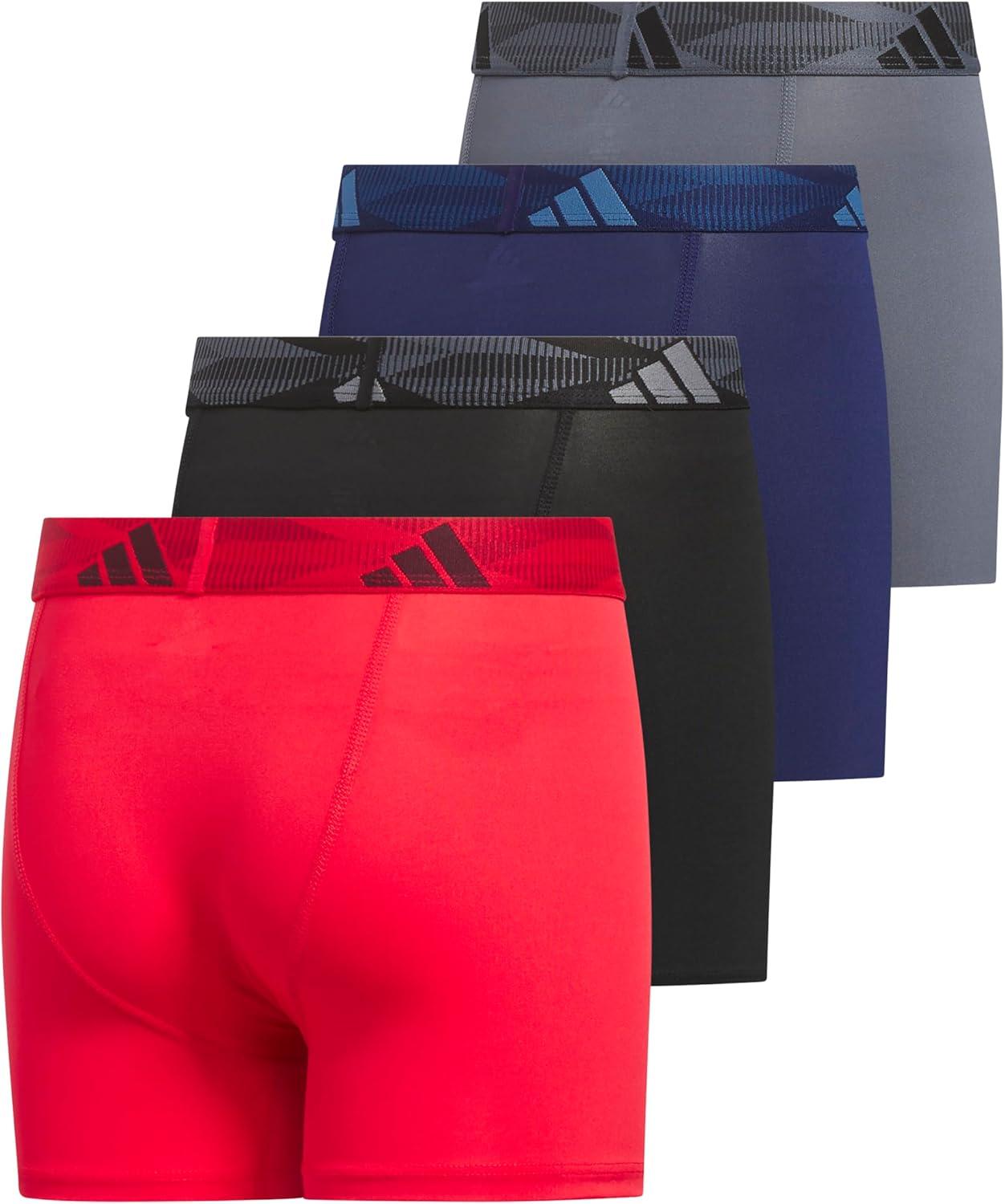 imageadidas Boys Performance Boxer Briefs Underwear for Kids 4PackPure Ruby RedBlackDark BlueMicrofiber
