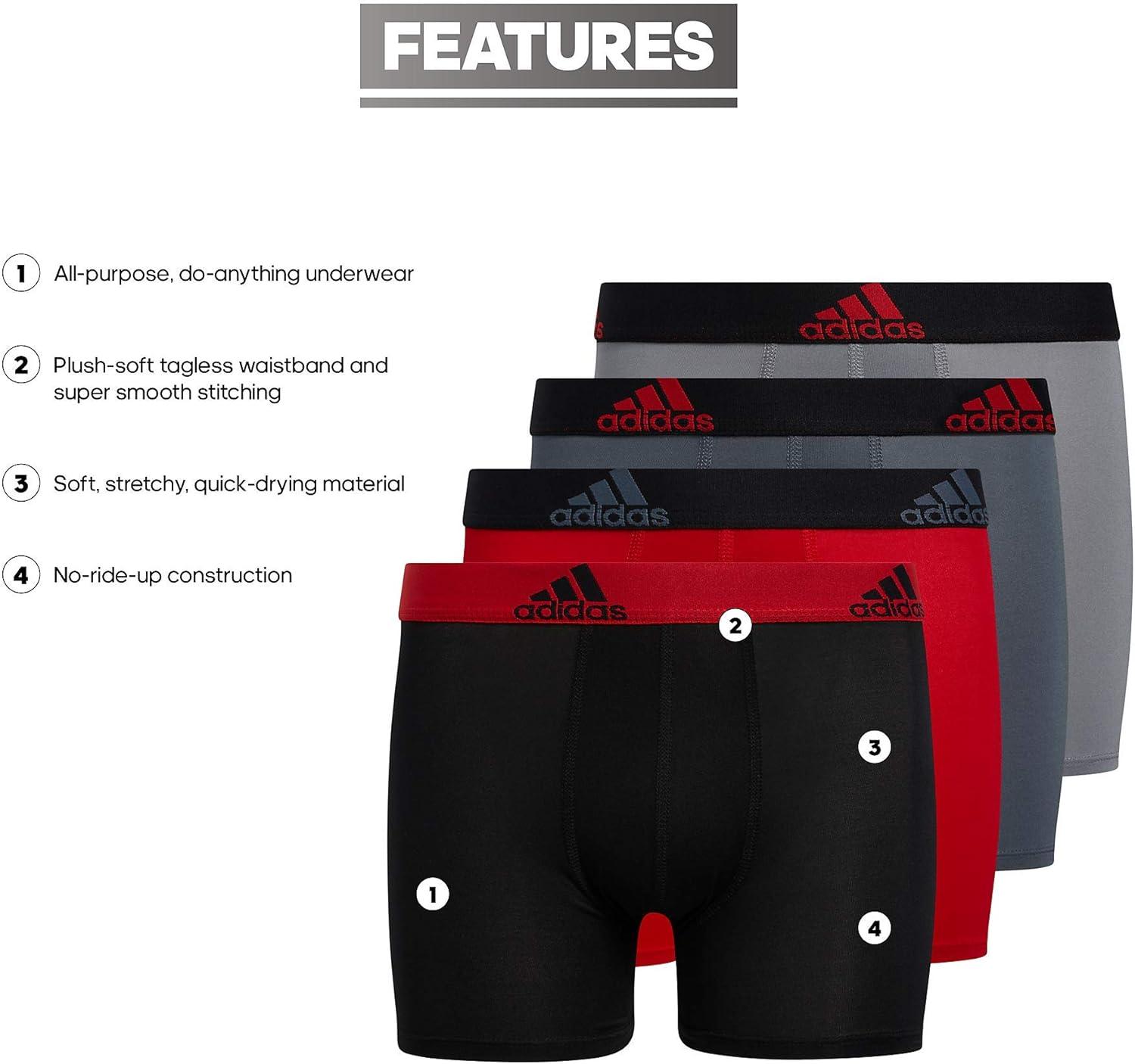 imageadidas Boys Performance Boxer Briefs Underwear for Kids 4PackScarlet RedBlackGreyPerformance