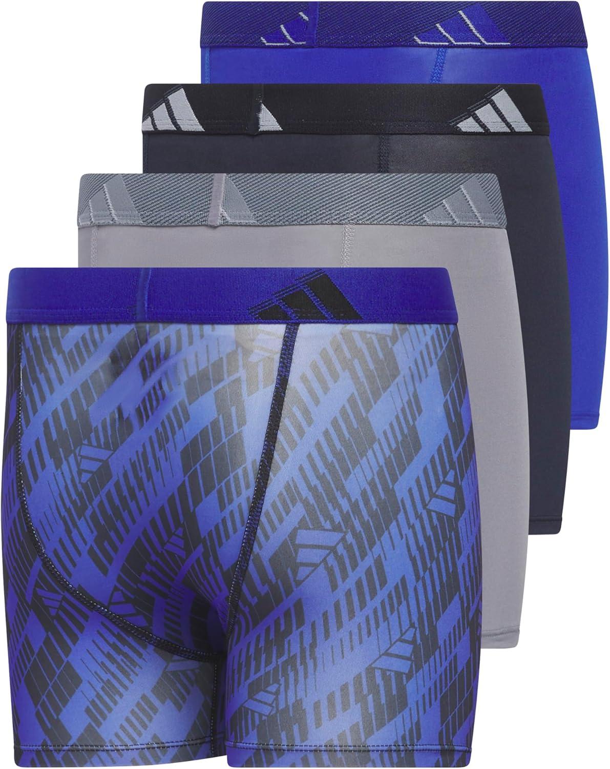imageadidas Boys Performance Boxer Briefs Underwear for Kids 4PackSemi Lucid BlueLegend Ink BlueGreyMicrofiberGraphic